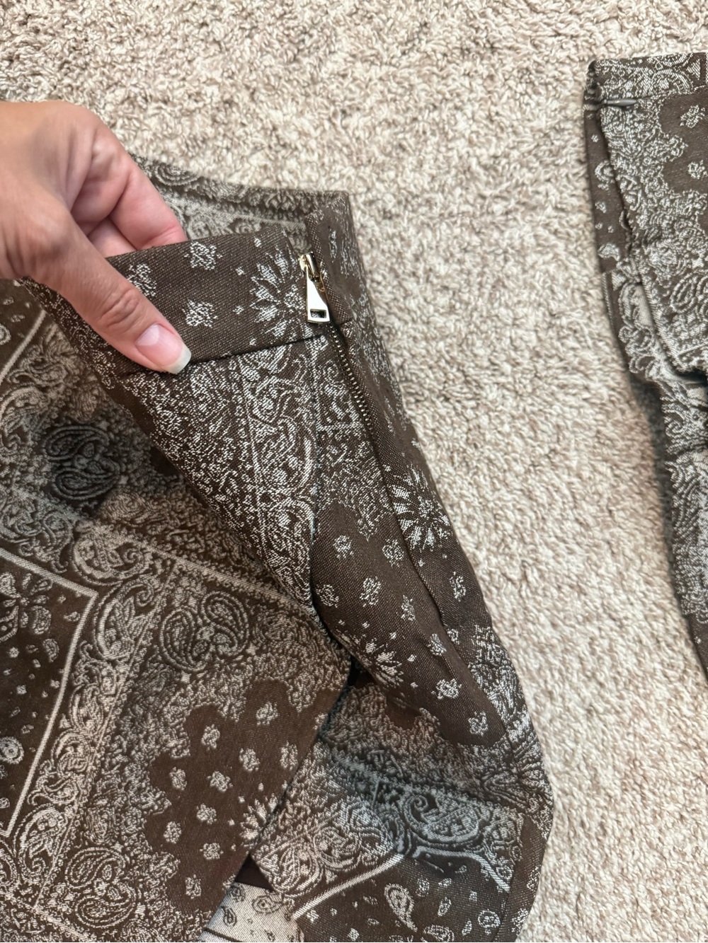 Brown Printed Mini Dress with Square Neck - Picture 6 of 10